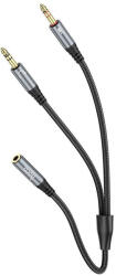 hoco. AUX 2in1 Jack 3, 5mm (female) 2 x Jack 3, 5mm (male) UPA21 0, 25m metal gray, kábel, szürke