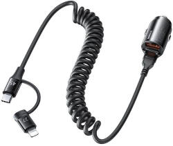 REMAX RUICHY SERIES 45 RCC356 + Lightning/USB-C cable, autós töltő, fekete