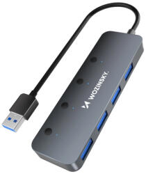 Wozinsky USB-A Hub WHS080YSS 4 x USB-A 3.0 individual switches aluminum 30 cm, kábel, szürke