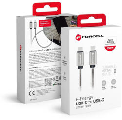 Forcell F-ENERGY Metal C239 USB-C - USB-C PD QC4.0 5A 100W, E-mark 2m, kábel, ezüst