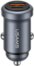 USAMS CC322 30W 1xUSB-A 1xUSB-C, autós töltő, szürke