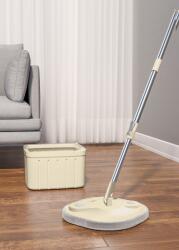 Dreamramp Set mop rotativ cu doua rezerve Dreamramp, culoare bej, Galeata patrata, doua compartimente pentru apa curata si murdara, robinet de scurgere a apei, consum redus de apa (WYL-821BEJ)