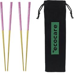 Ecocare Fém sushi pálcika tokkal, Gold-Pink, 4 db