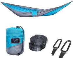 hikerjoy Hamac de camping hikerjoy recycled albastru cu gri, material rPET sustenabil, capacitate 225 kg, Hikerjoy