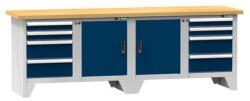 POLAK Moduláris műhelyasztal PS3-1, 2500 x 700 x 880 mm, BÜKK, szürke-sötétkék