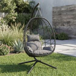 Funfit Garden Scaun Suspendat Pliabil, de Grădină, pentru o Persoană, cu Perne - Negru, Gri (4893)