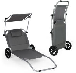 MultiGarden Napozóágy, MultiGarden SMI-LG052-4, szürke, 150 x 62 cm, összecsukható, kerekekkel, kocsifunkcióval, állítható pozícióval, napellenzővel, acél váz, teherbírás: 120 kg (TF5306)