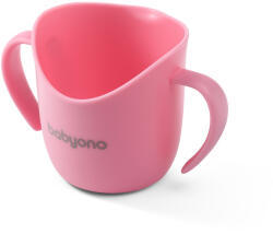 BabyOno Ergonomikus Baba Bögre Fülekkel 120ml Rózsaszín 6 Hónapos Kortól - Könnyű Fogással, Önálló Ivás Tanulásához