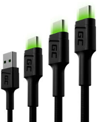 Green Cell kábel Ray USB-C kábel 30cm 120cm 200cm zöld LED backlight gyorstöltő UC QC 3.0 - GreenCell (GC35857)