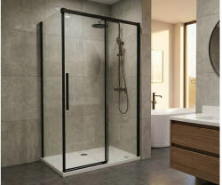 SAPHO GELCO LUXOR BLACK tolóajtó, fix oldalfallal, 110x80 cm, transzparent üveg, fekete profil (GU1210BGU2180B110fix)