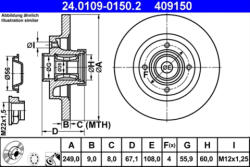 ATE Disc frana ATE 24.0109-0150.2 (24.0109-0150.2) - turbochic