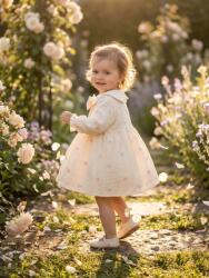 INFANT Rochiță muselină bej cu inimi brodate și guler Peter Pan (INFANT-2558000141288)