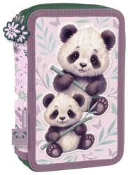 DERFORM BackUp kétrekeszes emeletes tolltartó felszereléssel lányoknak, Sweet Panda, rózsaszín