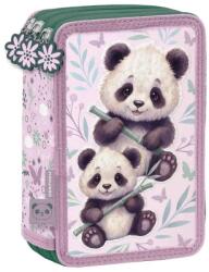 DERFORM BackUp háromrekeszes kihajtható tolltartó lányoknak, Sweet Panda, rózsaszín