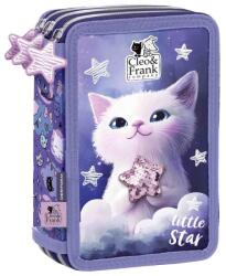 DERFORM Cleo & Frank háromrekeszes tolltartó felszereléssel lányoknak, kiscicás, lila