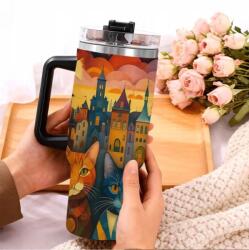  Thermo bögre termosz nagy kulacs színes macskák macska Pop Art vicces 1200 ml (9504000206642)