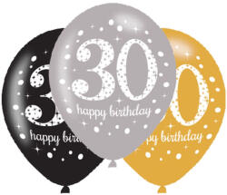  Happy Birthday 30 Gold léggömb, lufi 6 db-os 11 inch (27, 5 cm) (DPA9900738) - eking