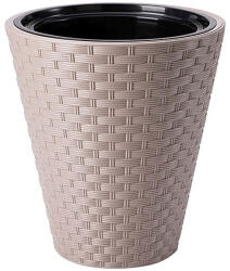  Barna színű rattan mintás műanyag kaspó ültető betéttel 30cm (FP3800051)