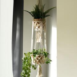  Kézzel készített makramé függő virágtartó két kosárral - 100 cm (macp-02)