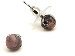 R. M. ékszer Rodonit fülbevaló, 6 mm - matt ásványgolyó nemesacél foglalatban (088567)