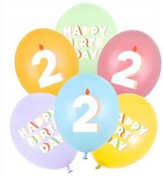PartyDeco Lufik "Cyfra 2 Happy Birthday", pasztell mix, PartyDeco, 12", 6 db