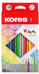 Kores Színes ceruza készlet, háromszögletű, KORES "Kolores Style", 15 különböző szín (93310)