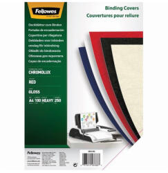 Fellowes Hátlap, A4, 250 g, fényes, FELLOWES "Chromolux", piros, 100db/cs (5378303) - eztkapdki