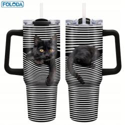  Thermo bögre termosz nagy kulacs fekete macska Pop Art vicces 1160 ml (640522616176)
