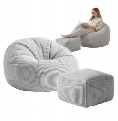 Markadler Kordbársony puff fotel Mark Adler szürke, lábtartóval, puff ülőfelülettel (MA-COMFY 3.0 GREY)