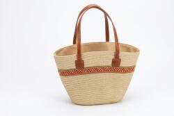 Pantaloni Chic Geanta din Paie de Iută cu Maner Piele Ecologica 36x36 cm