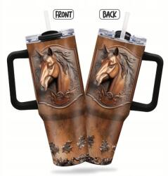  Thermo bögre termosz szívószál nagy acél Ló Lovak Boho Art 1200 ml 1, 2 L (815921013530)