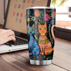  Thermo bögre termosz nagy 600 ml macskák színes Pop Art acél ajándék (827162900272)