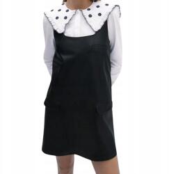 ZARA Fekete ruha mini Zara vállpántos bőrutánzat női méret Xs (2183/353/800)