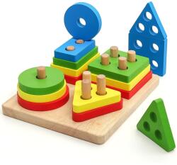 Flippy Jucarie Educativa Flippy, Tip Montessori, din Lemn, + 36 Luni, Forme Geometrice, 16 Piese, 12 x 12 cm, Multicolor (125884)