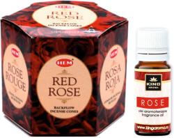 HEM Pachet Promo: 40 Conuri Parfumate Backflow HEM Red Rose + Ulei Aromaterapie Rose KING Aroma, 10ml