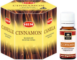 HEM Pachet Promo: 40 Conuri Parfumate Backflow HEM Scortisoara (Cinnamon) + Ulei Aromaterapie Scortisoara KING Aroma, 10ml