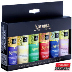 KAROMA Set 6 Parfumuri concentrate pentru rufe, KAROMA - Magic, Angel, Forest Fresh, Red Passion, Ocean, Fresh Bloom, 6 x 50 ml