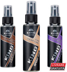 KING Aroma Pachet 3 Odorizante Auto Spray BLACK EDITION , Leather, Speed Oud, Opium , 3 x 50 ml , King Aroma