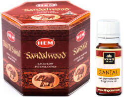 HEM Pachet Promo: 40 Conuri Parfumate Backflow HEM Santal (Sandalwood) + Ulei Aromaterapie Santal KING Aroma, 10ml