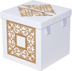 KING Aroma Cutie Dar Nunta Botez Elegance KING Aroma, Alb, Capac cu Fanta Bani, Manere Satin Retractabile