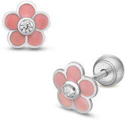 Lisa Jewelry for Kids köves rózsaszín virágos fehér arany gyerekfülbevaló gömbzárral (JTAG-7209-18)