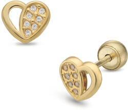 Lisa Jewelry for Kids áttört köves szív sárga arany fülbevaló gömb zárral (JTAG-7015-18) - lisajewelryforkids