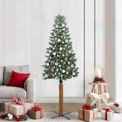 vidaXL Brad de Craciun subtire Verde 210 cm PVC si lemn de PIN masiv GartenMobel Dekor (3394917)