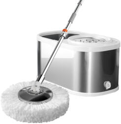 Dreamramp Set DreamRamp galeata mop cu centrifuga din inox galeata ovala, finisaj lucios si orificiu de scurgerea a apei cu doua rezerve. Gri (INOX15)