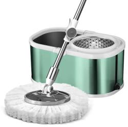 Dreamramp Set DreamRamp galeata mop cu centrifuga din inox galeata ovala VERDE , finisaj lucios si orificiu de scurgerea a apei cu doua rezerve (INOX8)
