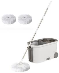 Dreamramp Set Galeata Mop Rotativ cu Doua rezerve , cu Stoarcere Inox si Scurgere Separata, Dreamramp , Maner pentru Transport si Rotii , Gri (WYL-818)