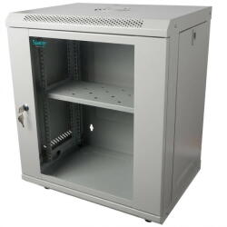 Spacer Rack Spacer Cabinet 19″ SPACER 12U 500x400mm, fixare pe perete, Flatpack (dezasamblat), Grey, usa sticla cu blocare, panouri detasabile, otel 1mm, sarcina maxima 25Kg, contine un raft si roti (SPCW-12