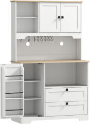 HOMCOM Bufet de Bucătărie Înalt 162 cm, Mobilier de Depozitare cu 2 Dulapuri, 2 Sertare, Suport Condimente, Orificii pentru Cabluri, Rafturi Reglabile, Blat pentru Cuptor cu Microunde, Suporturi pentru Cești Bufet