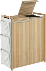 HOMCOM Coș de rufe din bambus cu capac 120 L cu 2 pungi cu șnur detașabile și lavabile buzunare laterale natural | Aosom Romania (850-383V00ND)