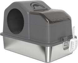 PawHut Litieră Pisici XL Închisă din Oțel Inoxidabil cu Capac, Paletă și Covoraș Colector Nisip, Gri Închis | Aosom Romania (D31-132V00CG)